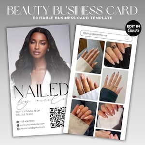 Instagram Visitenkarte Template Minimalist Beauty Visitenkarte Social Media QR Code DIY Lashes Hair Nails Makeup Perücke Business Card Canva