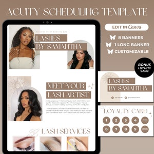 Lash Acuity Scheduling Template Boho Lash Tech Booking Site Lash Website Banners Lash Tech Acuity Scheduling Site Canva Template