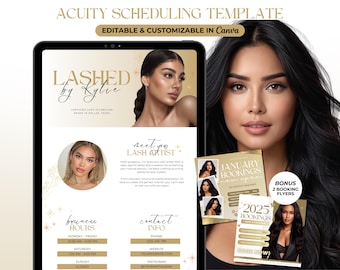 Acuity-schemaläggningsmall Lash Tech-bokningssajt Lyxig franswebbplats Nyårsfransschemaläggningssajt Lash Acuity Canva-mall Redigerbar