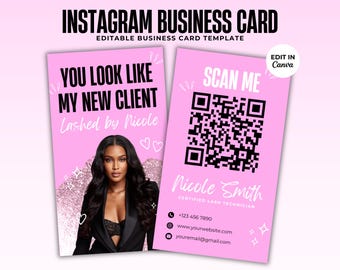 Instagram Business Card Template Beauty Business Card Social Media QR Code IG Business Card Lash Hair Nails Makeup Wig Card Canva Template