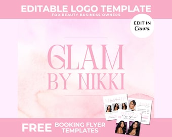 Makeup Logo Pink DIY Makeup Artist Logo Design MUA Branding Makeup Artist Template Canva Editable Cute Beauty Business Logo Glam Logo