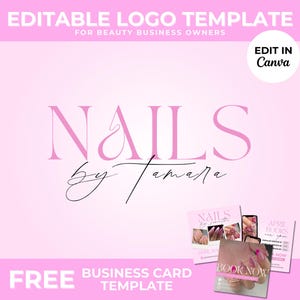 Pink Nail Salon Logo Custom Nail Designer Logo DIY Nail Business Logo Design Canva Template Nail Tech Branding Editable Nail Tech Logo