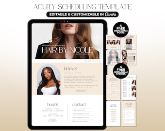 Modelo de agendamento Hair Acuity, Site Hairstylist Acuity, Site de reservas de cabelo de luxo, Site de agendamento de cabeleireiros Acuity, Canva Acuity, Faça você mesmo
