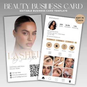 Instagram Visitenkarte Template DIY Beauty Visitenkarte Social Media QR-Code Lashes Hair Nails Makeup Perücke Braids IG Business Card Canva