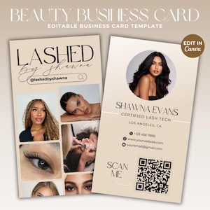 Modèle de carte de visite Instagram Carte de visite pour cils Code QR pour réseaux sociaux Carte de visite Tech pour cils Cheveux Ongles Maquillage Perruque Carte Modèle Canva