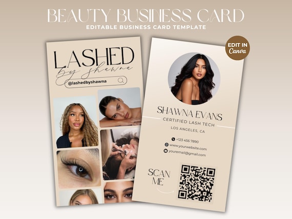 Instagram Business Card Template Lash Business Card Social Media QR Code Lash Tech Business Card Hair Nails Makeup Wig Card Canva Template