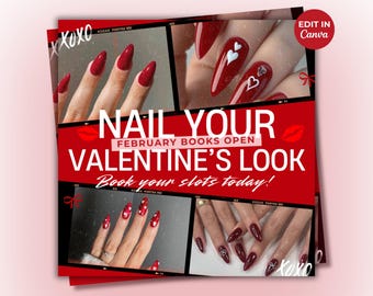 Valentines Booking Flyer February Booking Flyer Nail Booking Flyer Book Now Nail Specials Nail Tech Instagram Flyer Canva Template Editable