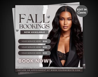 Fall Bookings Open DIY Booking Available Flyer Lash Tech Appointment Flyer Lash Sale Flyer Lash Tech Instagram Flyer Canva Template
