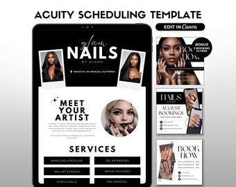 Nail Tech Acuity Scheduling Template Nail Booking Site Black and White Nail Tech Website Banners Editable Canva Template Nail Tech Branding