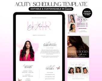 Acuity Scheduling Template Minimalistische Haar-Buchungsseite Pink Acuity Hair Stylist Scheduling Side Hair Website Banner Canva Template Editable