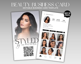 Instagram Business Card Template DIY Beauty Business Card Social Media QR Code Hair Nails Lashes Makeup Wig Braids IG Business Card Canva
