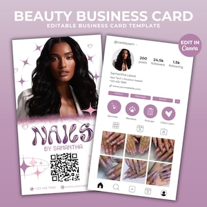 Modèle de carte de visite Instagram Carte de visite beauté de l'an 2000 Réseaux sociaux QR Code Carte de visite pour ongles Modèle canva de carte de visite Nail Tech IG