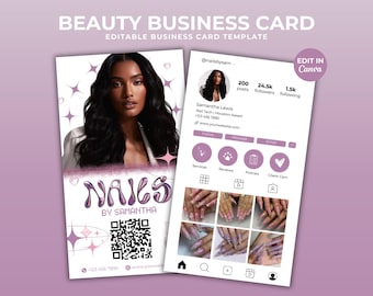 Instagram Business Card Template Y2K Beauty Business Card Social Media QR Code Nail Business Card Nail Tech IG Business Card Canva Template