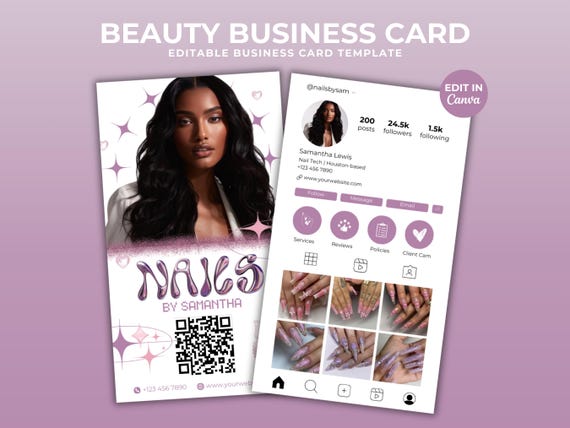 Instagram Business Card Template Y2K Beauty Business Card Social Media QR Code Nail Business Card Nail Tech IG Business Card Canva Template