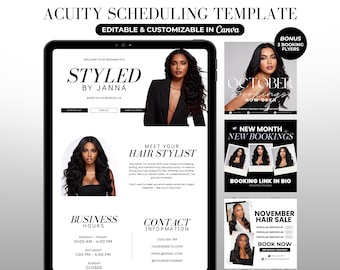 Acuity Scheduling Template Hair Stylist Acuity Booking Site Hair Website Canva Template Editable Black & White Acuity Website Hair Stylist