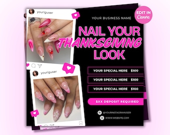 November Booking Flyer Nail Tech Appointment Flyer DIY Nail Bookings Available Flyer Black and Pink Canva Template Editable