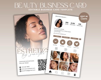 Esthetician Business Card Instagram Business Card Template Social Media QR Code Card Esthetician Branding Medspa Template Esthetician Canva