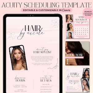 Coquette Acuity Scheduling Template Hair Stylist Booking Site Pink Acuity Scheduling Site Cute Hair Website Banners Canva Template Editable