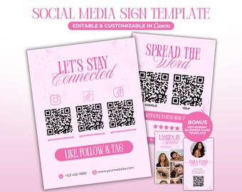 Social Media QR Code Sign Template Instagram Business Sign Beauty Business Signs Template Social Media Review Sign Business QR Code Sign