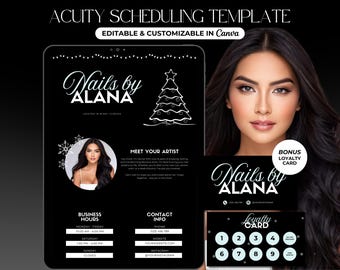 Nail Acuity Scheduling Template Christmas Nail Tech Booking Site Black & White Nail Website Acuity Nail Scheduling Canva Template Editable