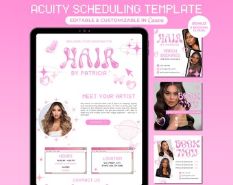 Y2K Acuity Scheduling Template Hair Stylist Booking Site Pink Acuity Hairstylist Scheduling Site Hair Website Banner Canva Template Editable