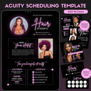 Acuity Scheduling Template Hair Stylist Black and Pink Booking Website Template Editable Hair Website Acuity Canva Template