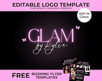 DIY Beauty Logo Pink Makeup Artist Logo Design Neon Logo MUA Branding Makeup Artist Template Canva Editable Beauty Business Logo Salon Logo