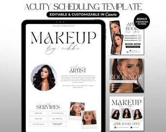 Acuity-planningsjabloon Make-upartiest boeking websitebanners bewerkbare MUA-planningssite Minimalistische Acuity-sjabloon voor make-upartiest Canva