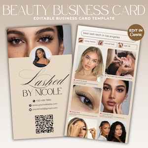 Boho Lash Visitenkarte Vorlage Lash Tech Visitenkarte Social Media QR-Code Lash Künstler Instagram Visitenkarte Canva Template Minimalistisch