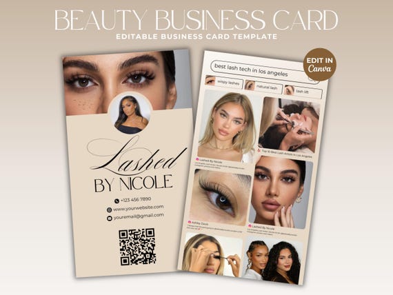 Boho Lash Business Card Template Lash Tech Business Card Social Media QR Code Lash Artist Instagram Business Card Canva Template Minimalist