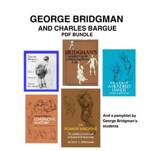 May include: A collection of four books on figure drawing and anatomy by George Bridgman and Charles Bargue. The books are titled "Bridgman's Complete Guide to Drawing from Life", "The Book of a Hundred Hands", "Constructive Anatomy", and "The Human Machine".