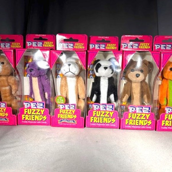 Vintage PEZ Fuzzy Friends Plush Candy Dispenser Retired Collectible 2000 New Original Packaging Mint in Box (MIB)