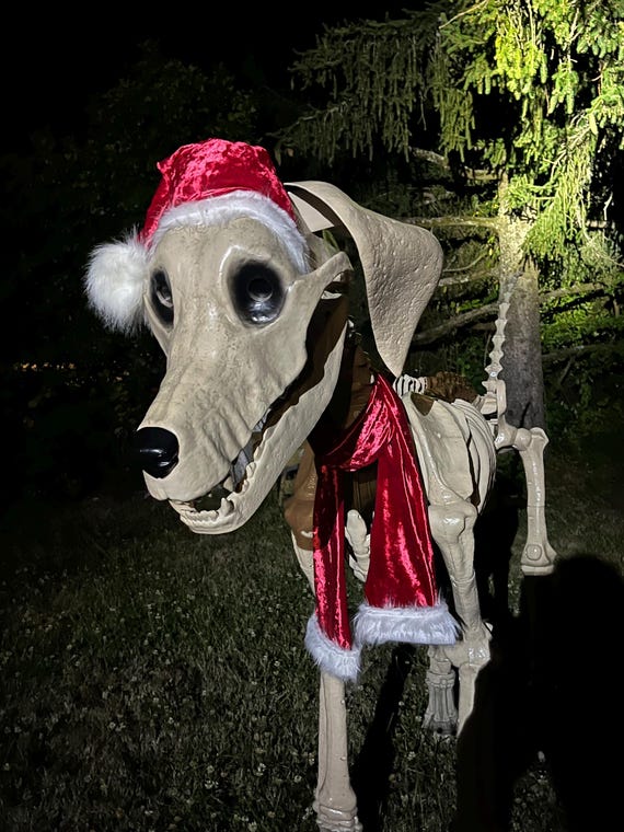 Lot De 3 Accessoires Noël Pour Chien - Écharpe, Bonnet à Bois & énorme Os En Peluche