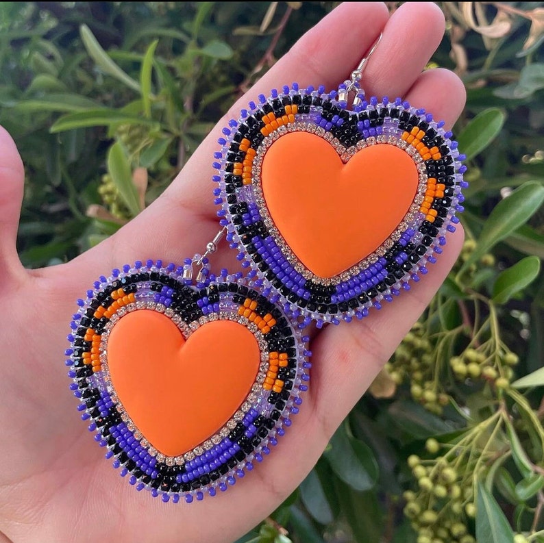 Native American Beaded Heart Earrings Etsy