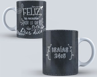 Tazas de Ceramica 11oz, con frases cristianas/ frases biblicas ..., Para se feliz es necesario.., Ama al Señor .., Dios es nuesto amparo ..