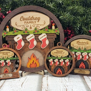 Fireplace stocking family ornaments