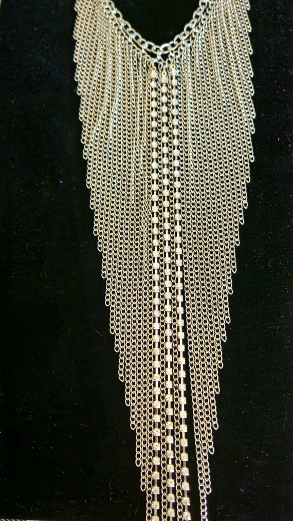 Extra long rhinestone fringe necklace