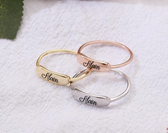 Custom Name Ring, Dainty Name Ring, Custom Engraved Wedding Ring Gift, Couple Rings, Anniversary Gift
