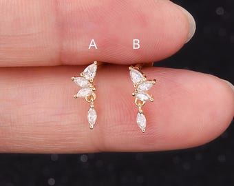 Winziger Sterling Silber Blatt Moissanit Ohrstecker: 14k Gold Helix Tragus Knorpel Threadless
