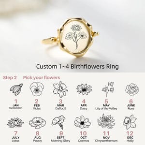 Dainty Birth Flower Ring for Mother, Birth Flower Gift, Minimalist Floral Ring, Personalized Ring, Engrave Flower Ring, Custom Flower Ring