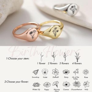 Kombiniert 1 ~ 4 Geburtsblumen Ring • Geburtsmonat Ring • Benutzerdefinierte Siegelring • Zierlicher Blumenring • Geburtsblumen Schmuck • Personalisierter Schmuck