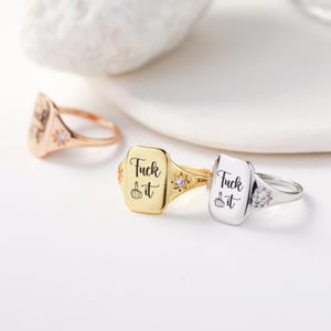 Fu*k It-ring, zweerring, middelvingerring, grappige gegraveerde bandjes, beste vriendenring, Fu*k-sieraden voor vrouw, F*ck It-inspirerende ring