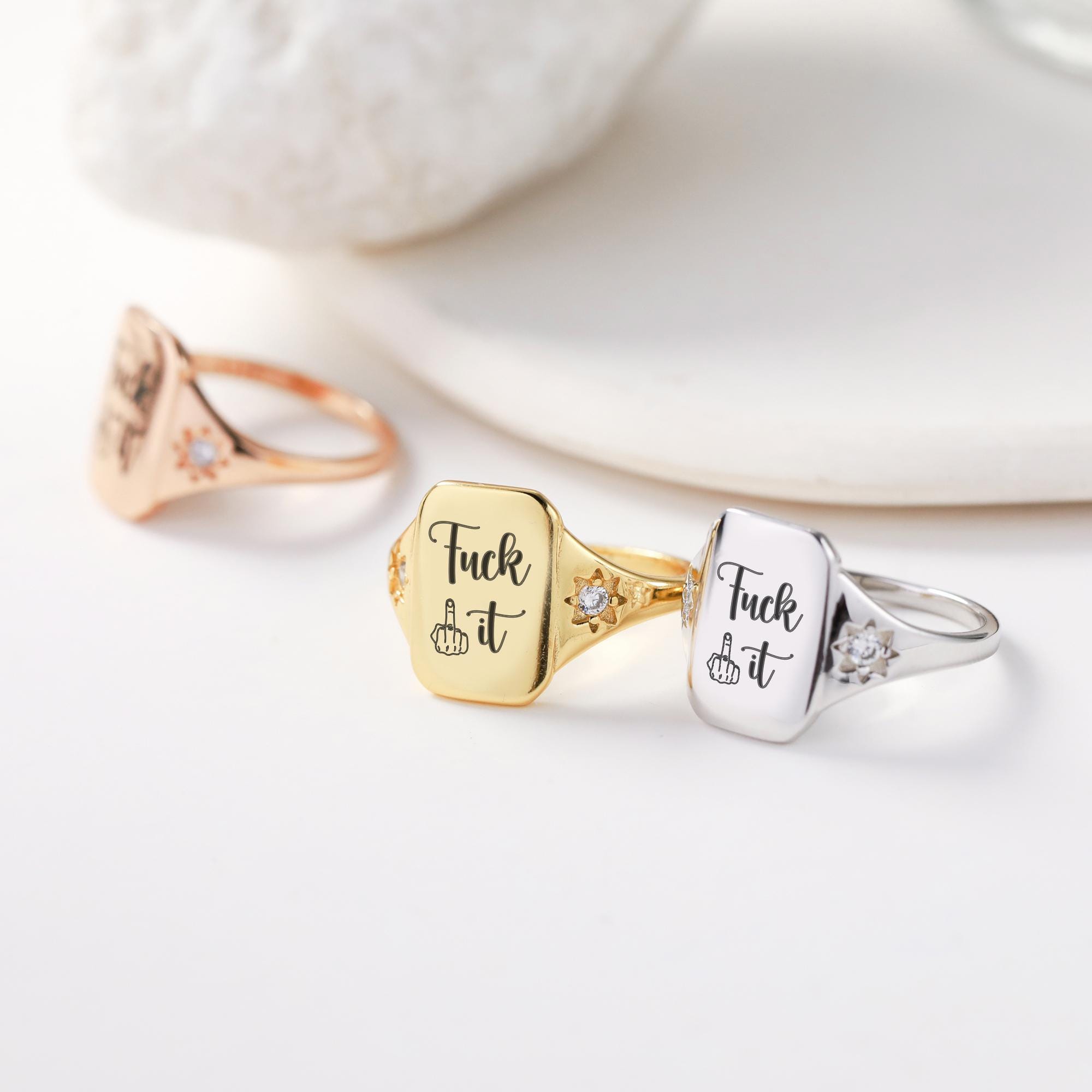 Fu*k It-ring, zweerring, middelvingerring, grappige gegraveerde bandjes, beste vriendenring, Fu*k-sieraden voor vrouw, F*ck It-inspirerende ring