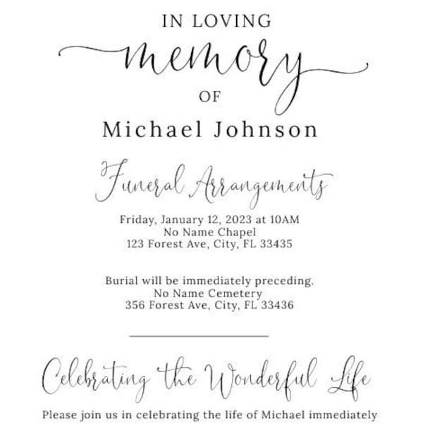 Funeral, Burial & Celebration of Life Invitation