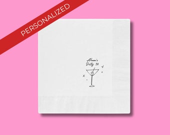 Personalized Dirty 30 Cocktail Napkins - 30th Birthday White Cocktail Napkins