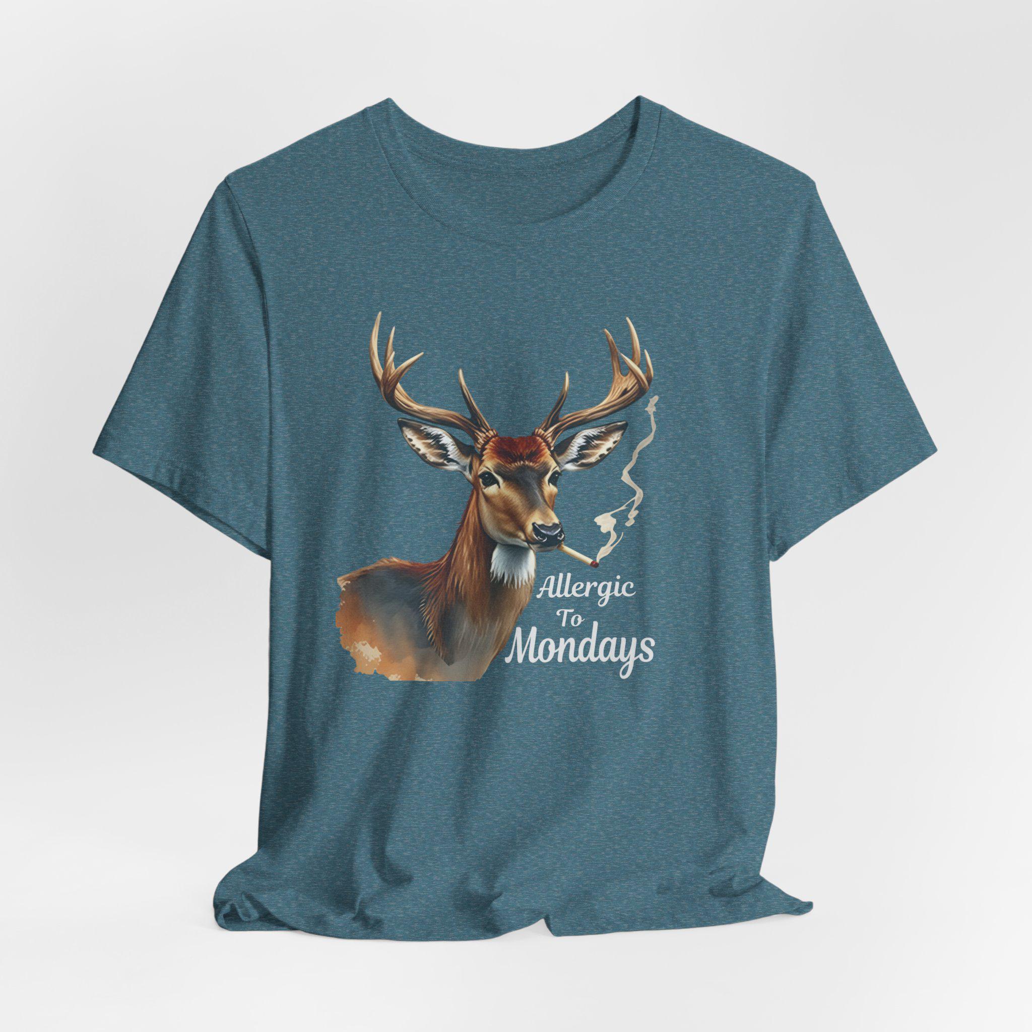 Allergic to Mondays Deer Smoking A Cigarette Funny Vintage Tee