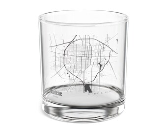 Map Of Abilene Texas Rocks Cocktail Glass, Abilene Texas Rocks Glass, Abilene Texas Home Town Glass Gift, Map Of Texas Glass