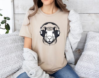 Camiseta con auriculares de capibara, camiseta genial de capibara, camiseta retro de capibara, regalo de capibara, camiseta para amantes de los animales, regalo para amantes de los animales