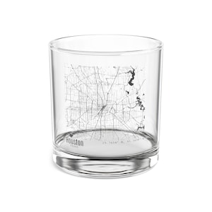 Vaso de cóctel con mapa de Houston, Texas Rocks, vaso de whisky con mapa de Texas, vaso de vidrio exclusivo de la ciudad natal de Houston, Texas, vaso de vidrio con mapa de Houston, TX Rocks