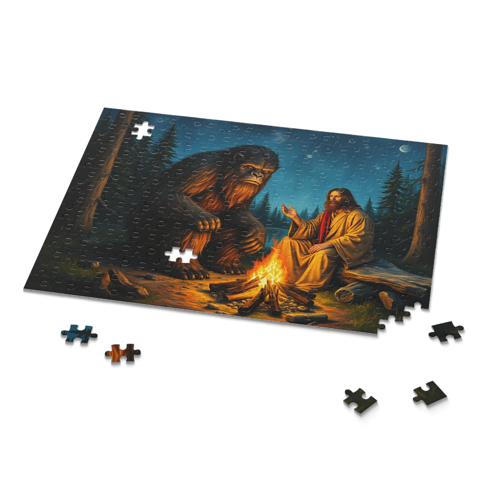 Puzzle, Bigfoot and Jesus Sitting Around the Campfire Jigsaw